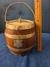 Pair of Antique English Oak Barrel-Form Biscuit Barrels with Silver-Plate Mounts — listing 6