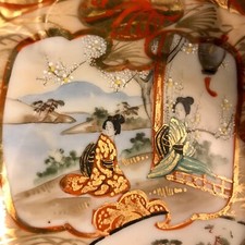 Vintage Japanese Kutani-Style Geisha Ware Porcelain Tea Set with Cups, Saucers & Scalloped Bowls — listing 3