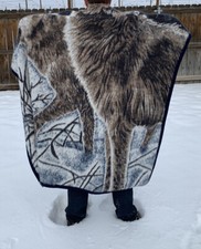James Hautman Howling Wolves Moonlight Fabric Panel Quilt Top with Birch Log Border — listing 6