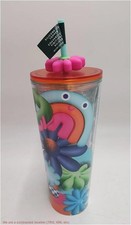 Starbucks Cold Cup Tumbler with Silicone Flower Straw Topper, Colorful Floral Design