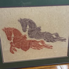 Pair of Vintage Thai Temple Rubbings on Rice Paper, Framed 26 x 26 inches — listing 6