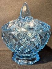 Green Uranium Glass Covered Powder Jar / Dresser Dish with Depression-Era Embossed Pattern — listing 2