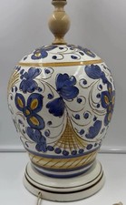 Italian Hand-Painted Majolica Pottery Table Lamp with Floral Decoration