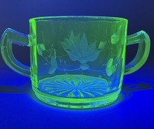 Green Uranium Depression Glass Two-Handled Bowl with Paneled Body — listing 4
