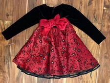 Blueberi Boulevard Girls' Black Velvet Dress with Red Rose Embroidery — listing 5