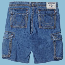 True Religion Cargo Shorts Jet Black White Stitch Style 108056 Size 36 — listing 3