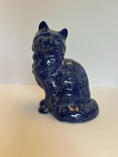 Studio Pottery Stoneware Sitting Cat Figurine, Calico Glaze with Google Eyes — listing 3