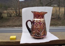 Vintage Blue Carnival Glass Grape & Cabochon Pitcher and Tumbler Set — listing 4