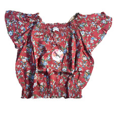 Hayden Los Angeles Mustard & Cream Floral Smocked Ruffle Shoulder Blouse — listing 3