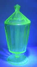 Vintage Green Uranium Glass Wine Goblet with Block Optic Pattern — listing 3