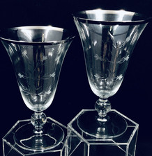 Vintage Platinum-Rim Optic Panel Crystal Iced Tea / Water Goblet with Knop Stem — listing 6