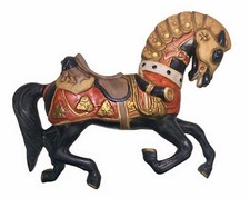 Decorative Armored Carousel Horse Figurine on Ornate Base with Brass Pole