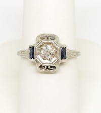 20K White Gold Men's Ring with Blue Cabochon Sapphire and Two Diamond Accents Natural sapphire + real diamonds — listing 2