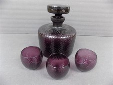 Vintage Amethyst Glass Decanter Set with Gilt Floral Enamel, Decanter + 5 Cordial Glasses Decanter + 5 glasses, listing 6