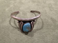 Southwest Style Sterling Silver Feather Cuff Bracelet with Turquoise Cabochon — listing 5