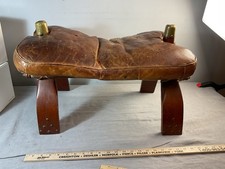Egyptian Camel Saddle Stools with Tooled Red Leather Cushions (Pair) — listing 6