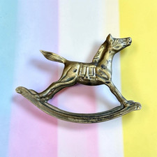 Large Vintage Solid Brass Rocking Horse on Brass Rockers, Sculptural Figure — listing 2
