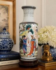Chinese Rose Medallion Style Porcelain Jardinière with Underplate, Famille Rose Figural Scene — listing 4