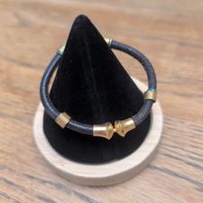 Black Leather Cord Bracelet with Gold-Tone Clasp — listing 5