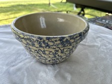 Vintage Blue and White Spongeware Ceramic Mixing/Serving Bowl, approx 12-14 inches — listing 6