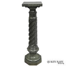 Pair Italian Solid Marble Column Table Lamps with Brass Detail & Custom Diane Hand-Sewn Silk Shades, 36in — listing 6