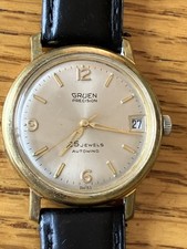 Vintage Gruen Precision 17 Jewels Men's Wristwatch with Date, 14K Gold Filled Cushion Case — listing 6