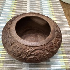Decorative Carved-Look Floral Relief Bowl with Whitewash Finish — listing 2