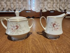 Vintage Porcelain Creamer and Sugar Bowl with Pink Rose Transfer Decoration and Gold Trim — listing 4