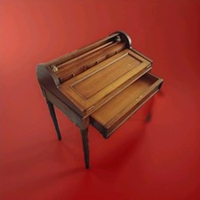 Antique Edwardian Inlaid Mahogany Cylinder Roll-Top Writing Desk with Glazed Bookcase Top