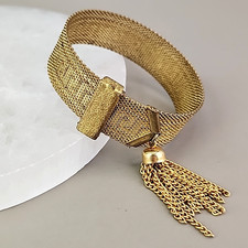 Vintage Woven Mesh Link Bracelet with Textured Center Panel, Silver-Tone or Sterling — listing 3