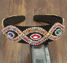 Jeweled Multicolor Rhinestone Padded Baroque Headband on Black Velvet — listing 6