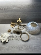 Antique Victorian Brass Hanging Oil Lamp (Electrified) with White Milk Glass Dome Shade — listing 3