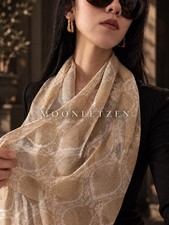 Silk Chiffon Scarf Poncho in Tan, Cream, Gold & Copper Plaid, listing 5