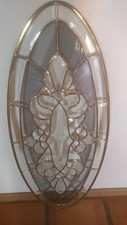 Vintage Leaded Beveled Glass Sidelight Window Panel with Oval Beveled Insets Lead came, 24-40 inches — listing 6