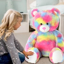 Tie-Dye Rainbow Plush Teddy Bear with Pink Face and Belly — listing 2