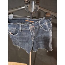 Vintage Button-Fly Cutoff Denim Jean Shorts, Distressed Frayed Hem, listing 6
