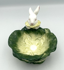 Vintage Ceramic Figural Rabbit Cabbage Leaf Relish / Celery Tray with Bunny Handles — listing 2