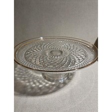 Pressed Glass Pedestal Cake Stand with Clear Glass Dome Cover, Wexford-Style Diamond Pattern — listing 2