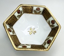 Antique Hand-Painted Nippon Porcelain Two-Handled Bowl with Tropical Palm Scene and Jeweled Moriage Handles — listing 2