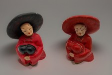 chalkware figurines turquoise Pair of Vintage Chalkware Asian Figural Statues in Turquoise Glaze