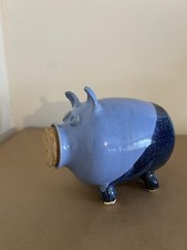 Vintage American Art Pottery Standing Pig Figural Piggy Bank with Blue Bow Tie — listing 5
