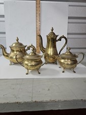 Vintage Brass Coffee/Tea Service Pieces with Floral Finials and Footed Bases (Made in India) — listing 6