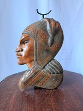 Pair of Hand-Carved Wooden Busts, Native/Indigenous Man and Woman on Plinths No marks at all — listing 5