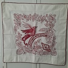 Vintage Embroidered Bird & Botanical Linen Tablecloth — listing 4