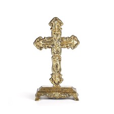 Ornate Standing Table Cross with Beveled Mirror Inlay and Scroll Accents — listing 2
