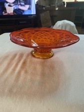 Amberina Glass Footed Bowl with Embossed Fruit and Leaf Pattern