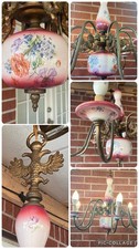Antique Brass Chandelier Ceiling Fixture Spider / Crossbar Arm Support with Floral Bobeche Fittings — listing 5