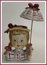 Vintage Ceramic Head Vase - Young Girl with Pigtails and Blue Eyes — listing 4