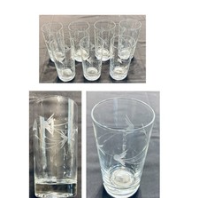 Pair of Antique Etched Glass Tumblers with Star-Cut Base, Scroll and Lace Band Motif — listing 6