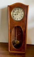 German Oak Vienna Regulator Wall Clock with Pendulum and Carved Crest — listing 5